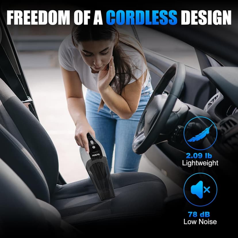 VACDRIVE Car Vacuum Handheld Cordless Car Vacuum Cleaner for Drivers, Office, Home & Pet Hair, with True Brushless Motor, Ultra-Strong Suction, Rechargeable Battery&Big Dust Cup, Type-C Fast Charging