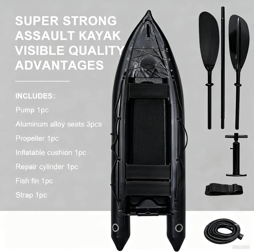 2 Person Inflatable Kayak Fishing PVC Kayak The Dimension 130'' *43'*11.8'' Inflatable Kayak Rescue Rubber Rowing Kayak with Pump Aluminum Alloy Seat Paddle Inflatable Mat, Repair Kit, Fin