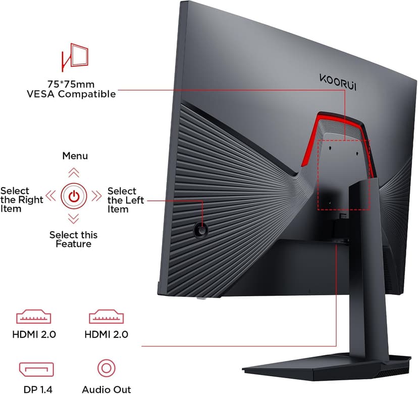 KOORUI 24" Gaming Monitor,180Hz 1ms Fast IPS Monitor, 1440P HDR400 Display, 90% DCI-P3 Color Gamut, Adaptive Sync, Slim Frame, VESA Mountable, HDMI 2.0, DP 1.4, G2421V