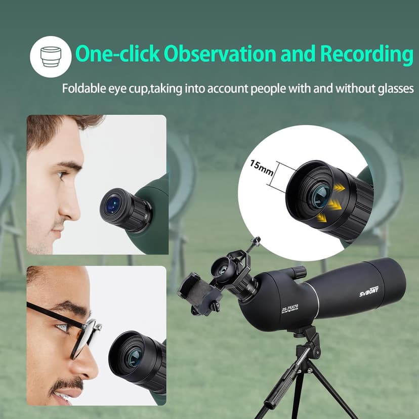 SVBONY SV28 Spotting Scopes with Tripod, Angled 25-75x70mm Spotter Scope with Phone Adapter, Waterproof Fogproof Spotting Scope for Bird Watching, Target Shooting, Wildlife Viewing