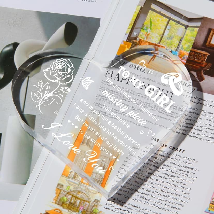 Gifts for Girlfriend, Birthday Anniversary Cute Presents for Women GF, I love you Romantic Gift Paperweights 3.9" x 3.9" Acrylic Heart Plaque, Christmas Gift for Her