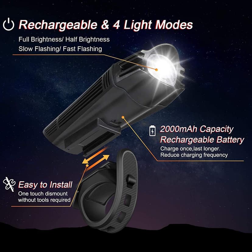 Ascher Ultra Bright USB Rechargeable Bike Light Set, Powerful Bicycle Front Headlight and Back Taillight, 4 Light Modes, Easy to Install for Men Women Kids Road Mountain Cycling B07FC9NRRR