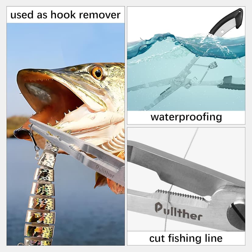 Pullther fishing Stainless Steel Fishing Pliers,Needle Nose Pliers Fishing,Fishing Pliers Hook Remover,Fishing Pliers Kit with Lanyard,Braid Cutter Rustproof Fishing Multitool for Saltwater Freshwater