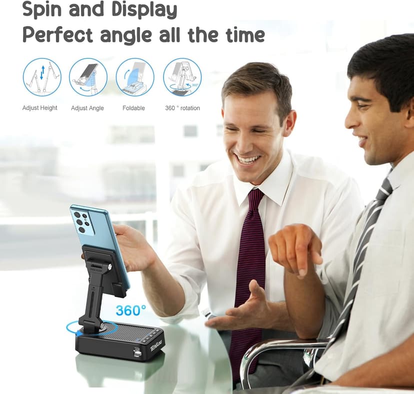 TechGlow Foldable Cellphone Stand with Bluetooth Speaker Power Bank 360° Rotatable Phone Stand Birthday Gifts for Men Women Mother Father Cool Tech Gadgets