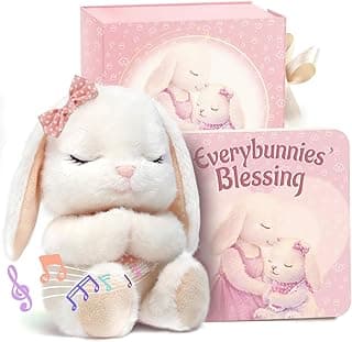 Baptism Gifts for Girl, Catholic Christening, Baby Dedication & Baptismal Gift Set for Baby Girls & Kids, with 9" Musical Praying Bunny Plush Toy & Everybunnies' Blessing Book in Keepsake Box