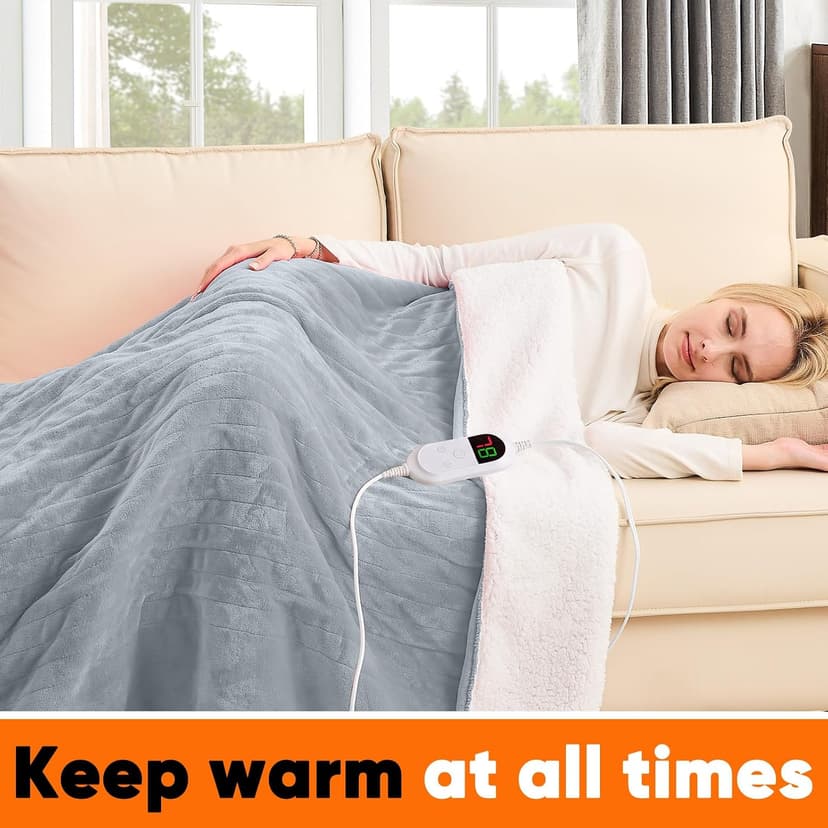 10 Heat Levels 1/2/4/6/8 Hours Auto-off,Sherpa Soft Cozy Warm Blanket,House Warming Gifts for Grandma Grandpa, Dove Grey greenoak Heated Blanket Electric Throw Heating 50"X60",Gifts for Women B0H5K4MBXB