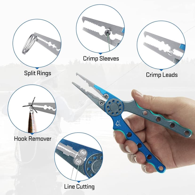 Piscifun Fishing Pliers, Saltwater Fishing Pliers with Split Ring, Fish Hook Remover, Corrosion Resistance Fly Fishing Pliers with Braid Cutters, Sheath and Lanyard, Fishing Gear Gifts for Men