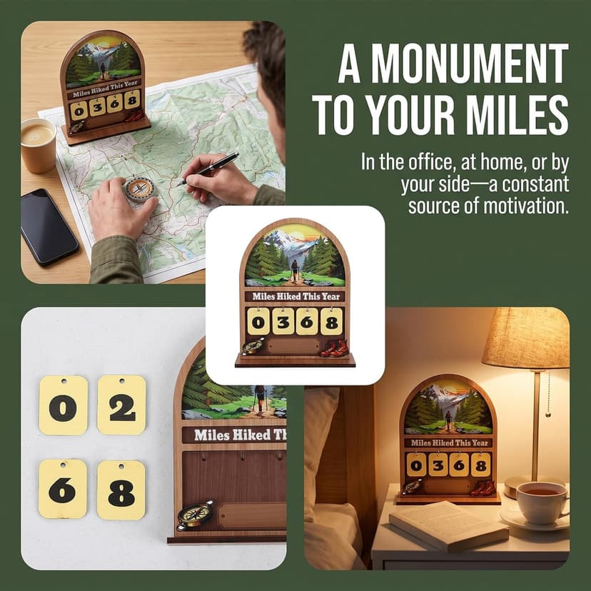 Wooden Mile Hike This Year Counter Rustic Cabin Decor Hiking Gifts for Women Men Hiking Accessories for Walking Enthusiasts Miles Hiked This Year Hiking Tracker Sign B0H394LD43