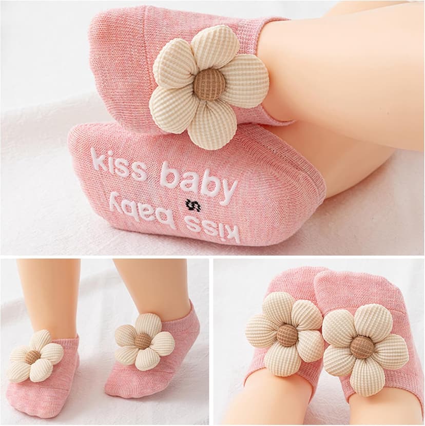 4Packs Baby Girls Socks,Flower Non-Slip Grips for Babies Toddler Princess Low Cut Ankle Socks for Girls