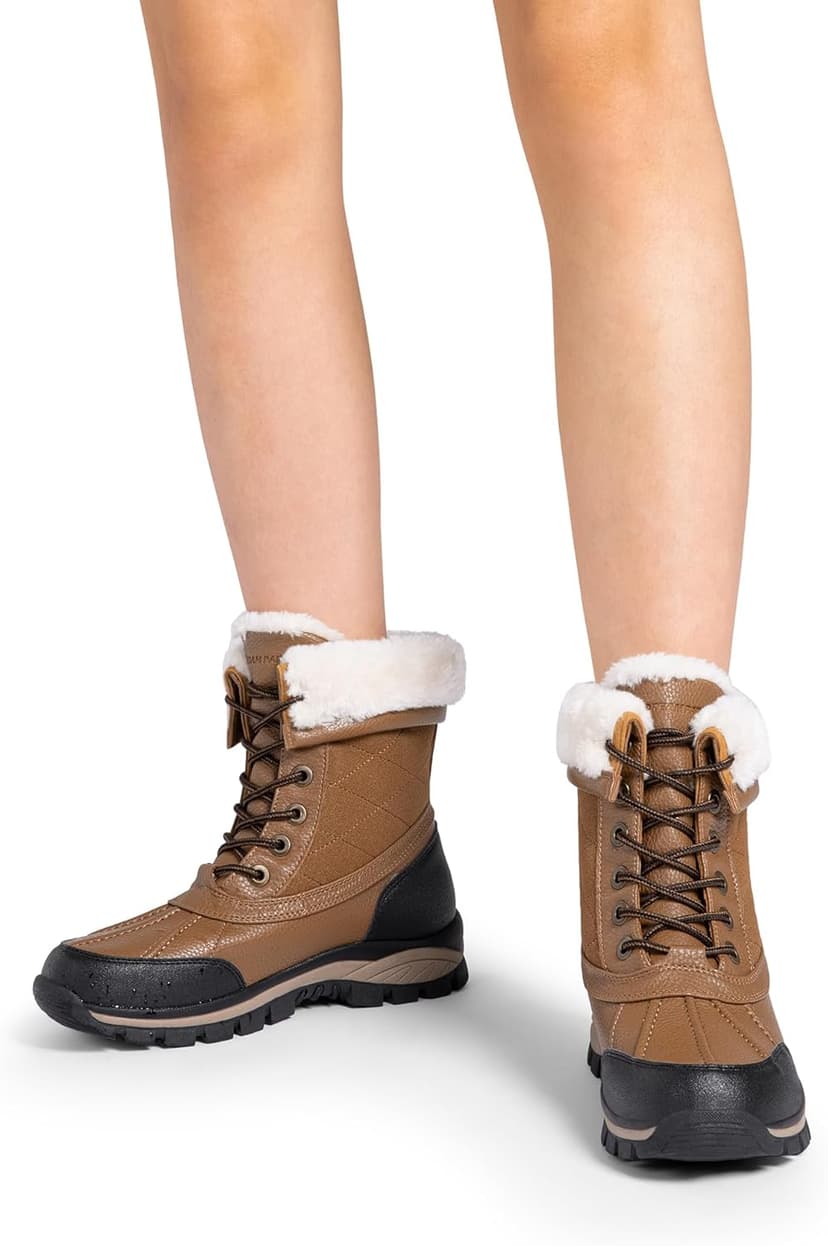 DREAM PAIRS Snow Boots for Women Waterproof Mid Calf Lace Up Duck Boots Warm Faux Fur FuzzyGo Bold Winter Boots for Outdoor