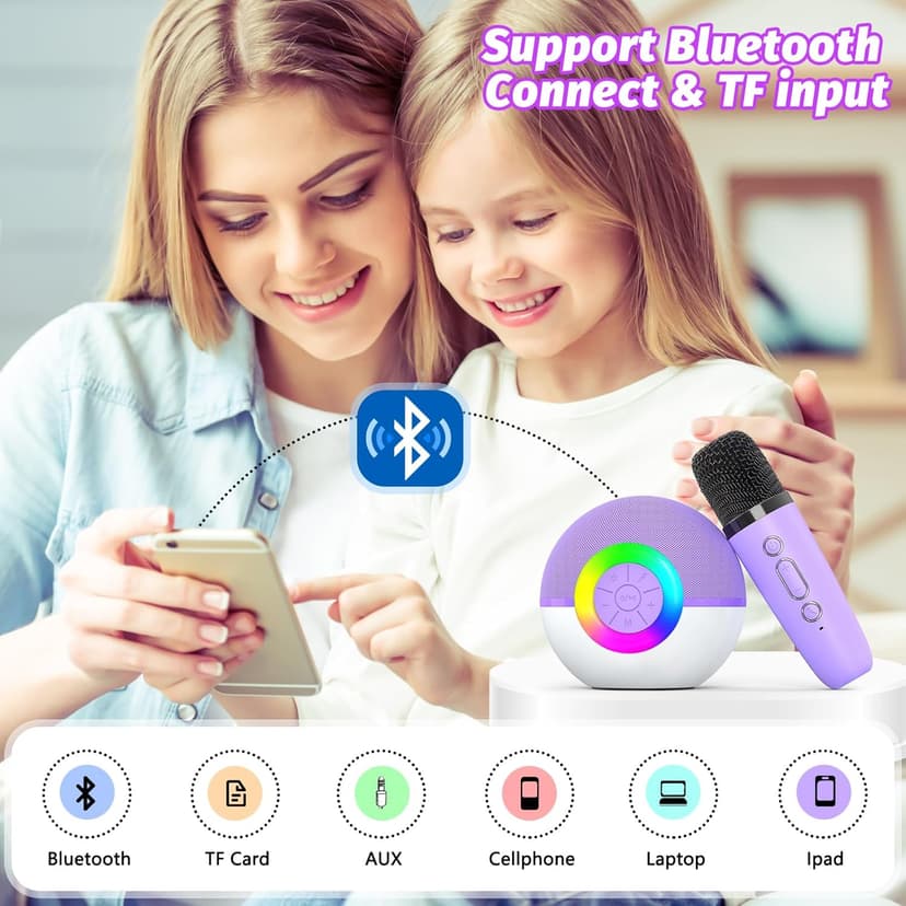goopow Mini Karaoke Machine Speaker for Kids Adults, Portable Bluetooth Microphone Song Toys with LED Light, Best Chritmas Birthday Festival Gift for 3 4 5 6 7 8+ Year Old Girls Boys (Purple-2MIC) B0D4TMSXJ8
