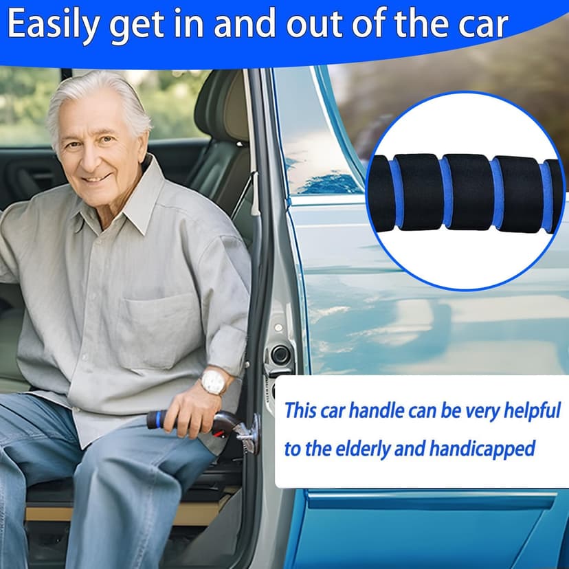 KOUNATSURI Car Door Handle for Elderly Car Assist Support Handle Multifunction Car Door Latch Bar for Seniors and Handicapped(Blue) B0B774BN41