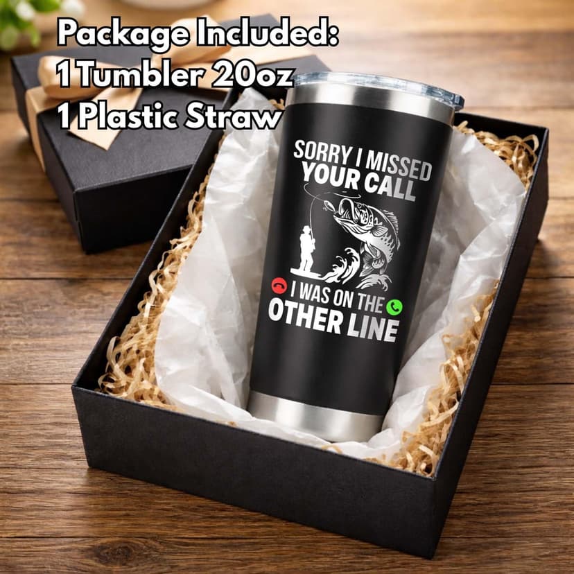 Funny Fish Gifts for Men - Sorry I Missed Your Call I Was On The Other Line Fish Tumbler - Fish Cup for Men - Fathers Day Christmas Birthday Fisherman Gifts - Fisherman Retirement Gift B0GQ3RCLNH