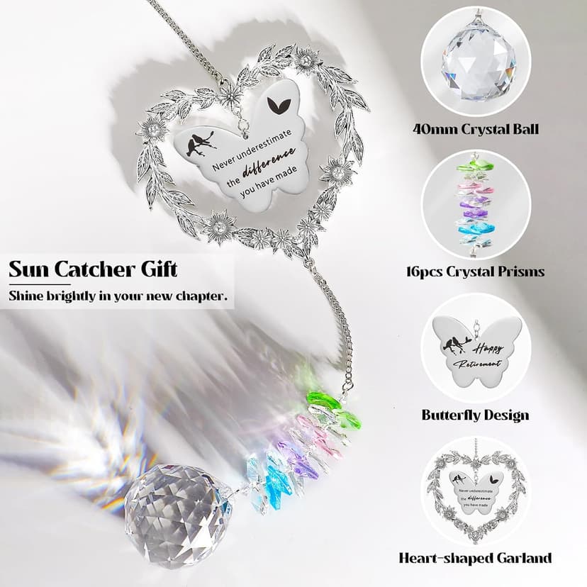 Retirement Party Decoration Hanging Ornament, Personalized Heart-Shaped Retired Farewell Gifts for Coworkers, Men, Friends Retirement Gift for Woman, Happy Retirement Crystal Suncatcher with Card B0DMD46SD7