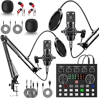 Podcast Equipment Bundle for 2, V8s DJ Mixer Voice Changer with BM-800 Podcast Microphone Bundle - Studio Condenser Microphone Perfect for Podcasting, Recording, Singing, Streaming and Gaming