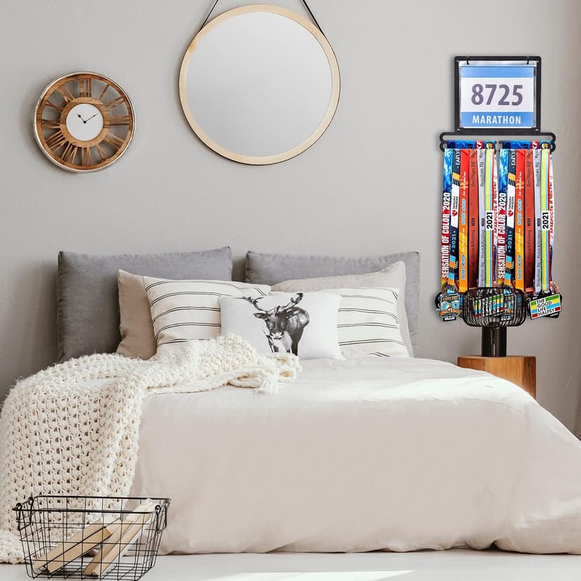 Moxweyeni Race Medal and Bib Display Medal Hanger Running Bib Holder Wall Mounted Hanging Rack Stands Gifts for Runners