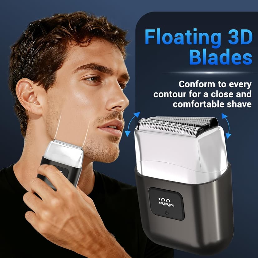 Electric Foil Shavers for Men: Mini Electric Razor with 3 Floating Blades, LED Display, Dual Speed - IPX7 Waterproof Wet/Dry Cordless Razor, USB Fast Charging, Travel Lock