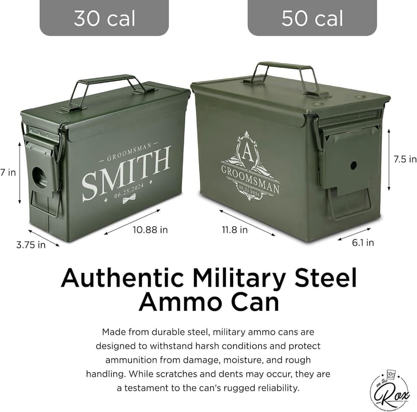 On The Rox Personalized Groomsmen Ammo Box For Men - Custom Groomsmen Ammo Can Gift Set - Authentic Grade 1 Military Ammo Box Gift For Dad - Personalized Wedding Favors - Custom Gift B0CWLPHL32