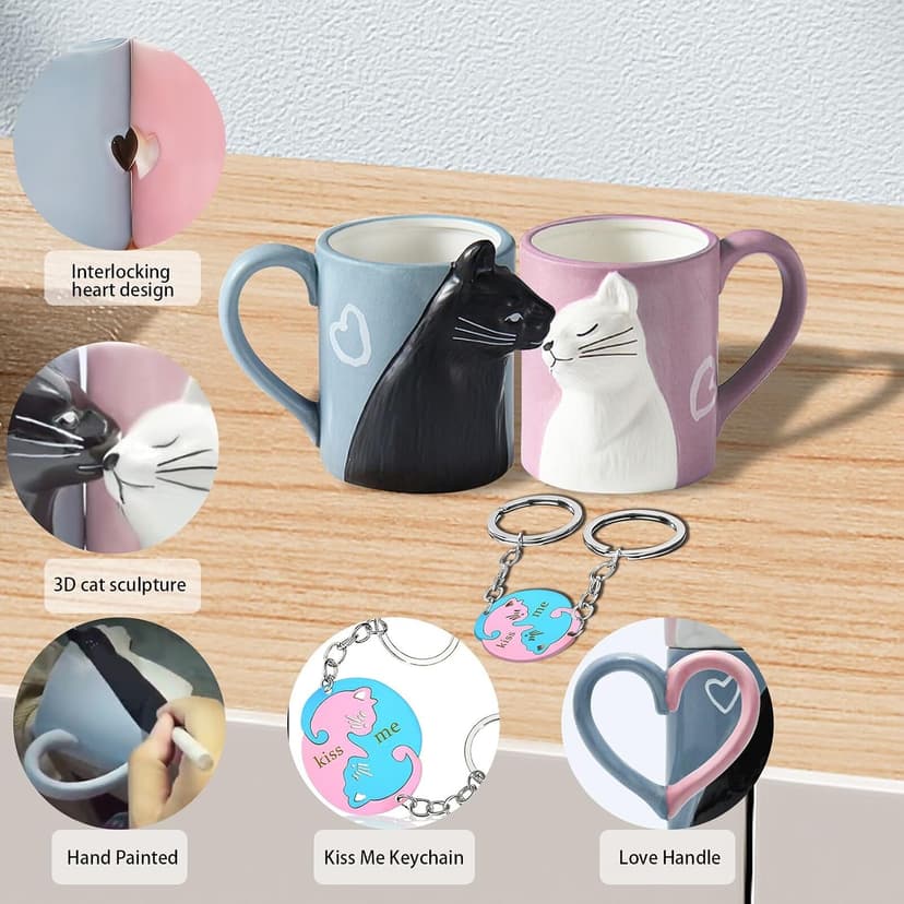 Couple Gifts Cute Kissing Cat Mug Matching Couples Stuff Ceramic Coffee Mugs for Wedding Gifts Anniversary Valentines Engagement Gifts for Couples Cat Lovers 12oz B07MQCGDH6