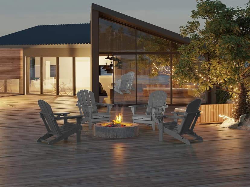 MUCHENGHY Folding Adirondack Chairs, Patio Chairs, Lawn Chairs, Outdoor Chair, Adirondack Chair Plastic, Fire Pit, Weather Resistant with Cup Holder for Deck, Backyard, Garden(Gray)