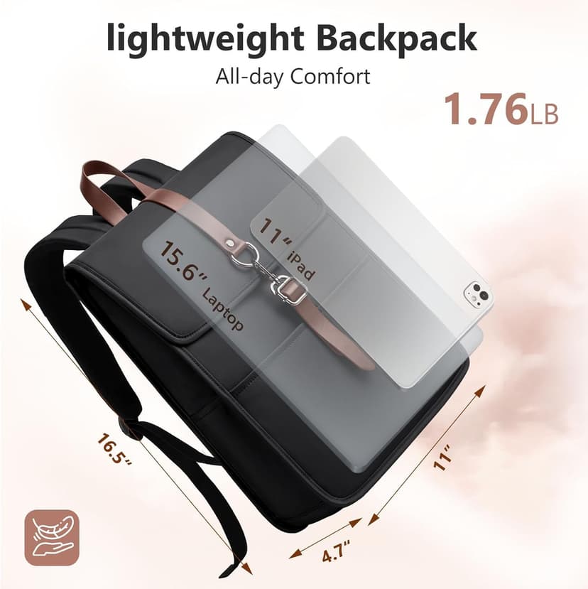 HEROIC KNIGHT Laptop Backpack for Men Women, Slim Work Travel Backpack with USB Charging Port, Lightweight Computer College Backpack Bag, Vintage Commuter Casual Daypack Fits 15.6 Inch Laptop,Black