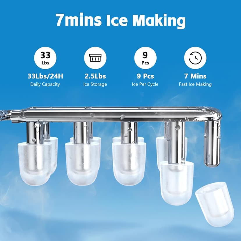 4 in 1 Water Cooler Dispenser with Ice Maker, Hot & Cold Water Dispenser for Home & Office, 33lbs/24H Bullet Ice, Top Loading 3-5 Gallon, Child Safety Lock, Ice Ready in 7 Mins (White)