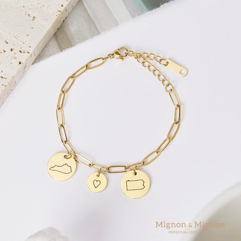 Long Distance Friendship Bracelet with State Engraved Charm, Custom Handmade Mom Jewelry for Best Friend, Birthday Gifts for Her – P-CBR-LDS