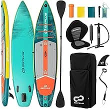 Goplus Inflatable Stand Up Paddle Board for Adults, 11FT SUP w/Premium Kayak Seat, Adjustable Paddle, Leash, Hand Pump, Repair Kit, Waterproof Phone Pouch, Backpack, Non-Slip Deck
