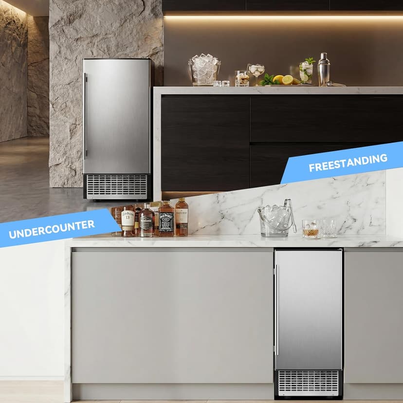 SOZT® Under Counter Ice Maker with Refrigerator Function, 120LBS/24H Commercial Ice Machine, No-Melt Ice Storage, 24H Timer & Self-Cleaning, Built-in/Freestanding for Home Bar Cafe Restaurant