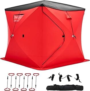 Albott Insulated Pop-Up Ice Fishing Tent, Ice Shanty with Oxford Fabric, Waterproof Rain Cover, Chimney Vent, Anchors, Ropes, Carry Bag, Insulated Large Fishing Area