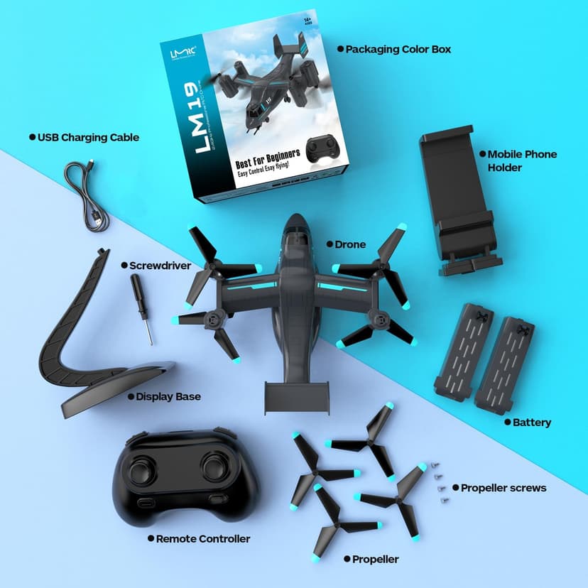 LM19-A Drone with HD Camera for Beginners, WiFi Live Video Remote Control Airplane, Easy & Ready to Fly RC Plane, RC Quadcopter Gift Toy for Boys, Girls age 14& Adults, 2 Batteries (Dark Blue)