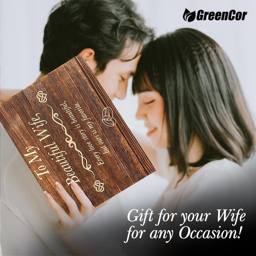 Anniversary for Wife Engraved Wooden Gift Set 'To My Beautiful Wife' Includes Crystal Engraved Heart 24K Gold Dipped Rose for Birthday Gifts
