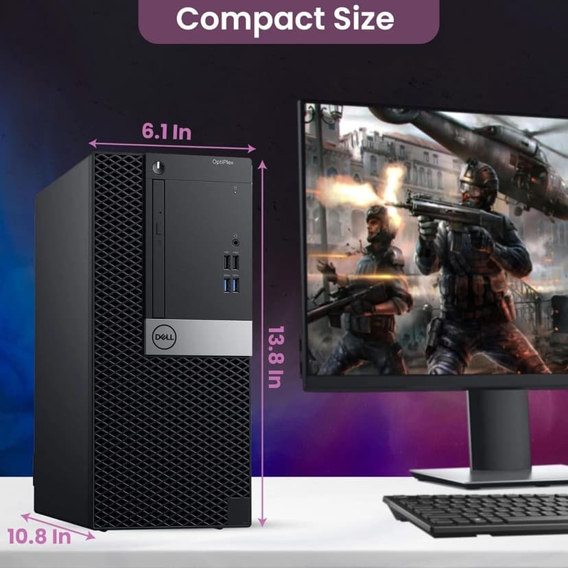 Dell Gaming Tower Desktop PC – Intel Core i5-6500 6th Gen – 16GB DDR4 RAM – 256GB SSD – 500GB HDD – GeForce GT 1030 – 22" Monitor – RGB Keyboard & Mouse – Windows 11 Pro – Gaming Computer (Renewed)
