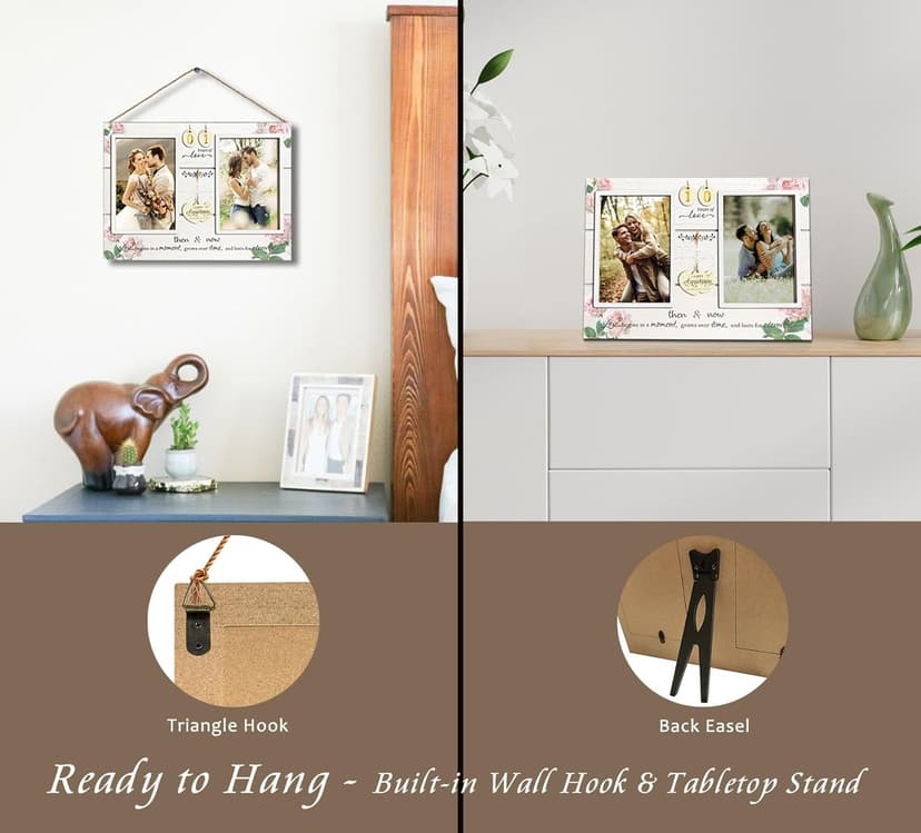 (1-99th) Wedding Anniversary Picture Frame, Anniversary Wedding Gift for Couple, Newlyweds. Engagement Gift for Her or Him. Then & Now Double Picture Frame (4”x6”)