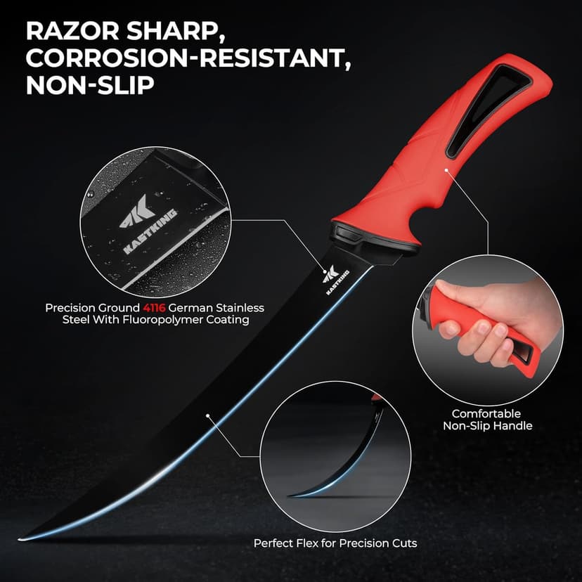 KastKing Intimidator Fillet Knife Set – G4116 German Stainless-Steel Blades, Non-Slip Handle, Includes Folding Fillet Board, Fish Scaler, Rubber-Coated Gloves, Honing Rod, and Durable Storage Bag