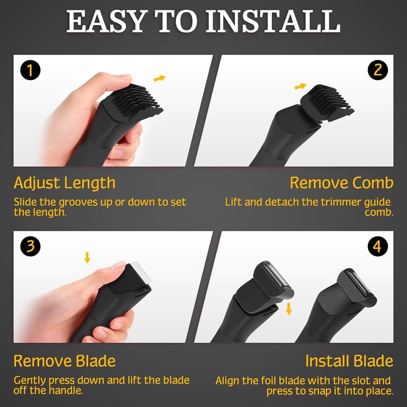 Bikini Trimmer for Women Men, 2 in 1 Electric Razors Shaver, IPX7 Waterproof Body Hair Trimmer with Mirror, LED Light & Display, Painless Pubic Hair Removal, Black