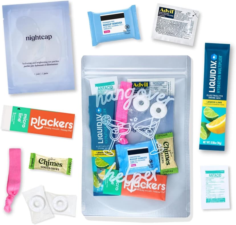 Hangover Kit (1 Pack) Pre Filled Party Favors, Goodie Bags, Gift for Bachelorette, Wedding, 21st Birthday, Girls Trip and All Celebrations