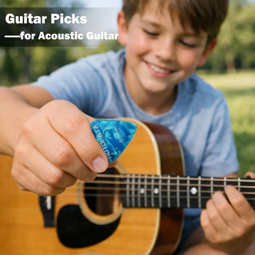 ROTOPATA Guitar Picks with Organizer Storage Box, 0.5 0.75 1.0 mm Thin Medium Heavy Plectrums, Colorful Celluloid Guitar Accessories for Bass Electric Acoustic Guitars Ukulele, 15 Pack