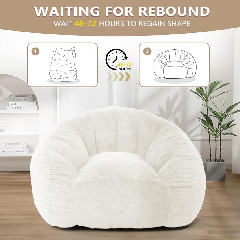 Bean Bag Chair for Adults, Soft Faux Fur Giant Beanbag Chairs, Oversized Cozy Bean Bag Couch Large Reading Chair, Comfy Bean Bag Sofa for Living Room, Bedroom & Dorm, Beige