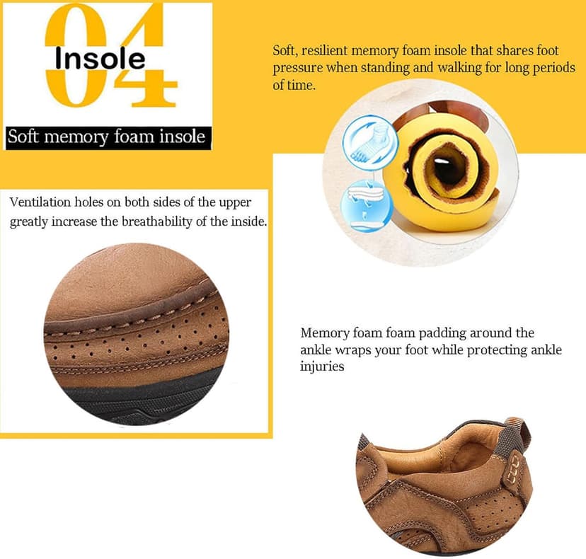 Venshine Mens Walking Shoes Leather Lightweight Breathable Casual Slip On Loafers