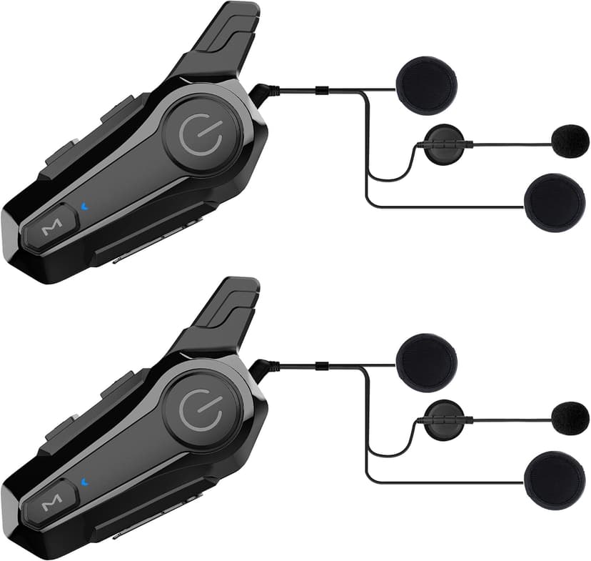 Motorcycle Bluetooth Headset Wireless Helmet 2-Way 400M Intercom Headphone with CVC Noise Cancellation Stereo Music IPX6 Waterproof for Half/Open Face Helmet 2 Pack