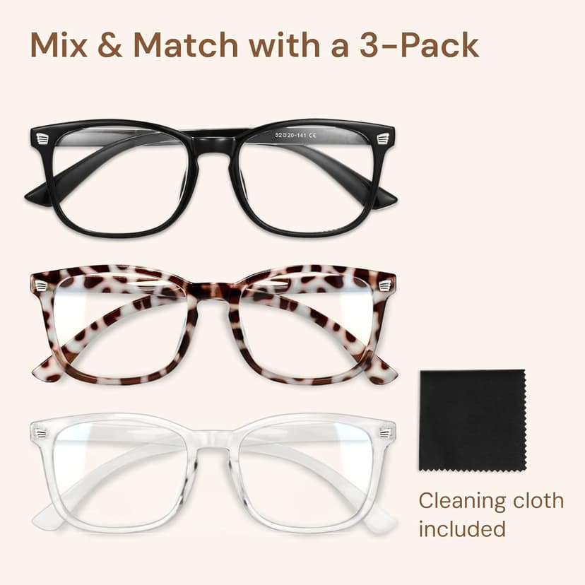 Gaoye Stylish Blue Light Glasses for Woman - Computer Glasses for Blue Light Blocking - Lightweight Frames - 3 pack