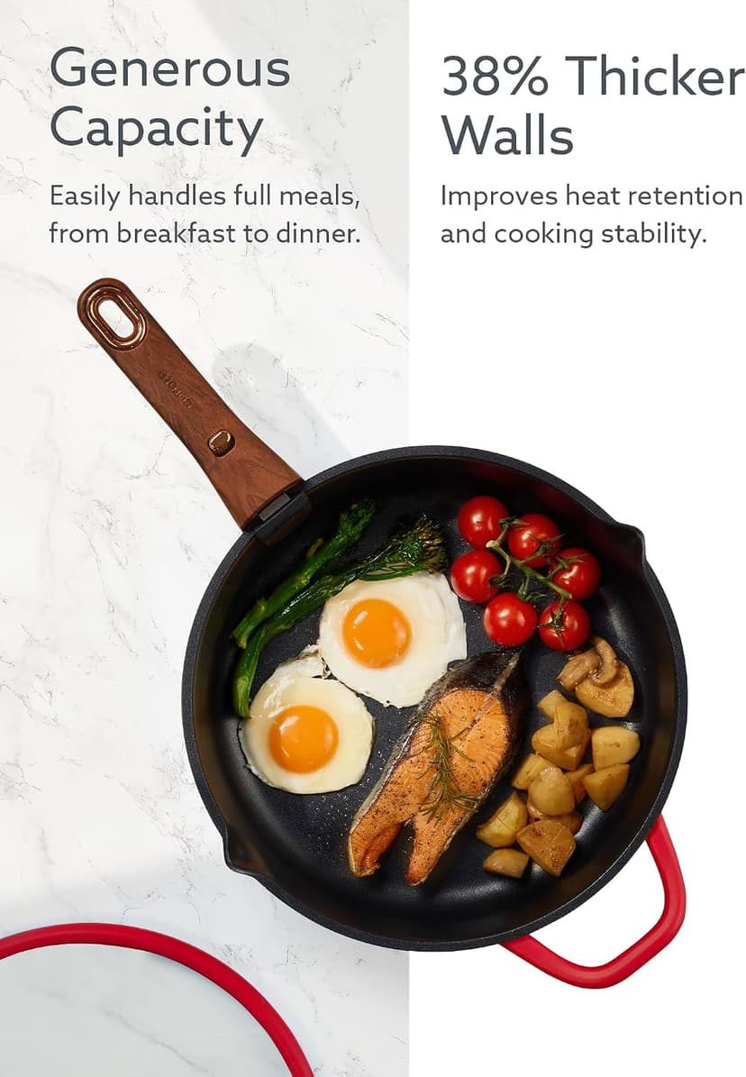 Non-Stick, Non-Toxic, Induction Compatible, Dishwasher & Oven Safe, Space Saving, Camping Cooking, House Warming Gift, Red CAROTE 20pcs Titanium Cookware Set, Detachable Handle Pots and Pans Set B0G6DTV7NG