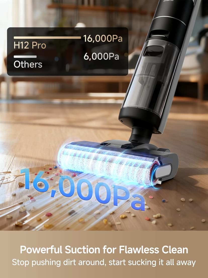 DREAME H12 PRO Vacuum Mop, Wet Dry Vacuum Cleaner for Hard Floor, Vacuum and Mop at The Same Time for Wet & Dry Messes, Auto Self-Cleaning, Edge to Edge Cleaning with Hot Air Drying
