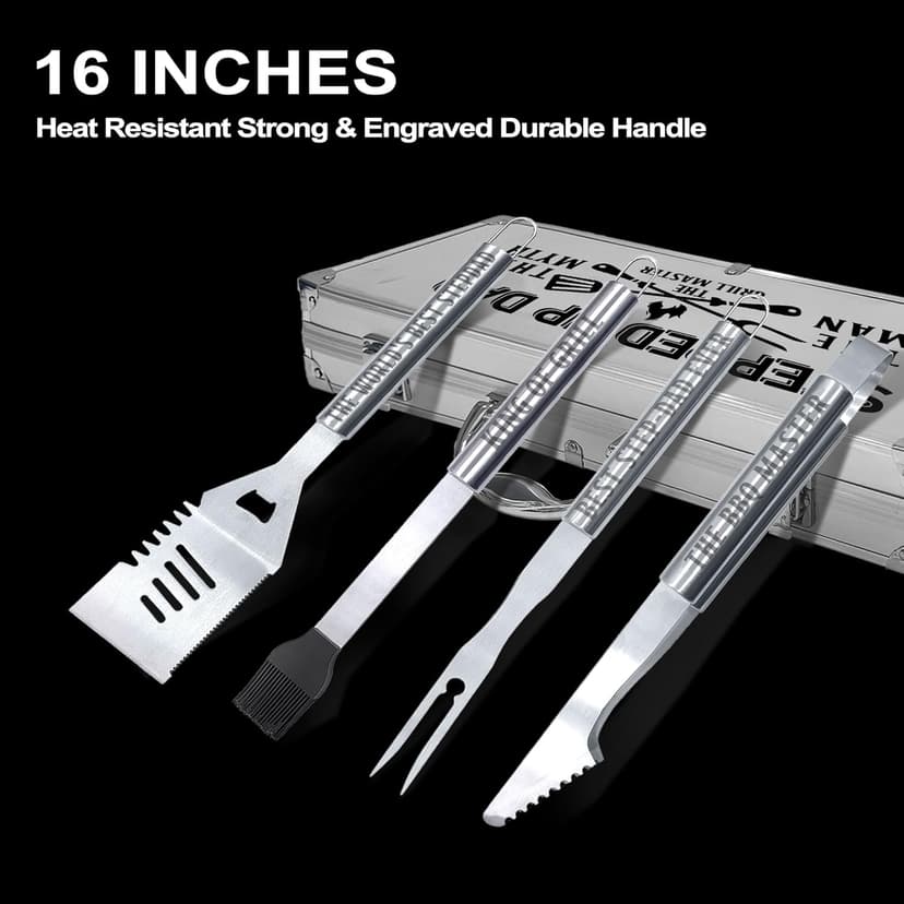Step Dad Gifts, Fathers Day Step Dad Gifts from Step Daughter Heavy Duty Grilling Accessories Kit for Backyard BBQ, Thick Stainless Steel Grill Utensils with Non-Slip Handle Tool Grilling Gift for Man