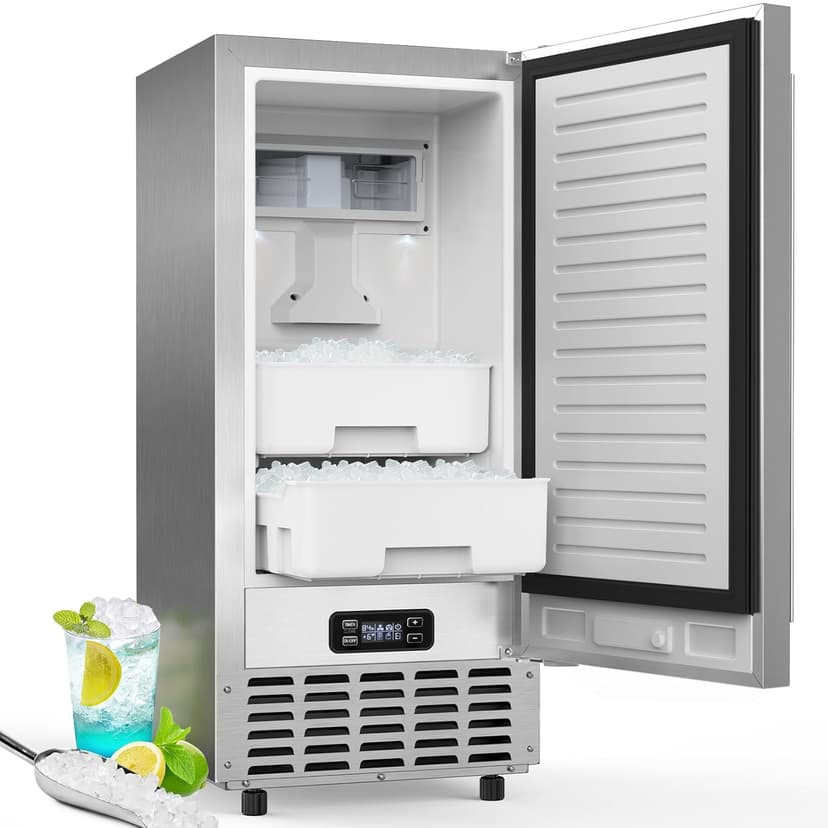 Undercounter Nugget Ice Maker,Commercial Nugget Ice Machine,66 lbs/Day,Built-in or Freestanding‌ with ‌Self-Cleaning‌,24-Hour Timer‌,Stainless Steel Ice Maker for ‌Bars, Cafes, Businesses‌