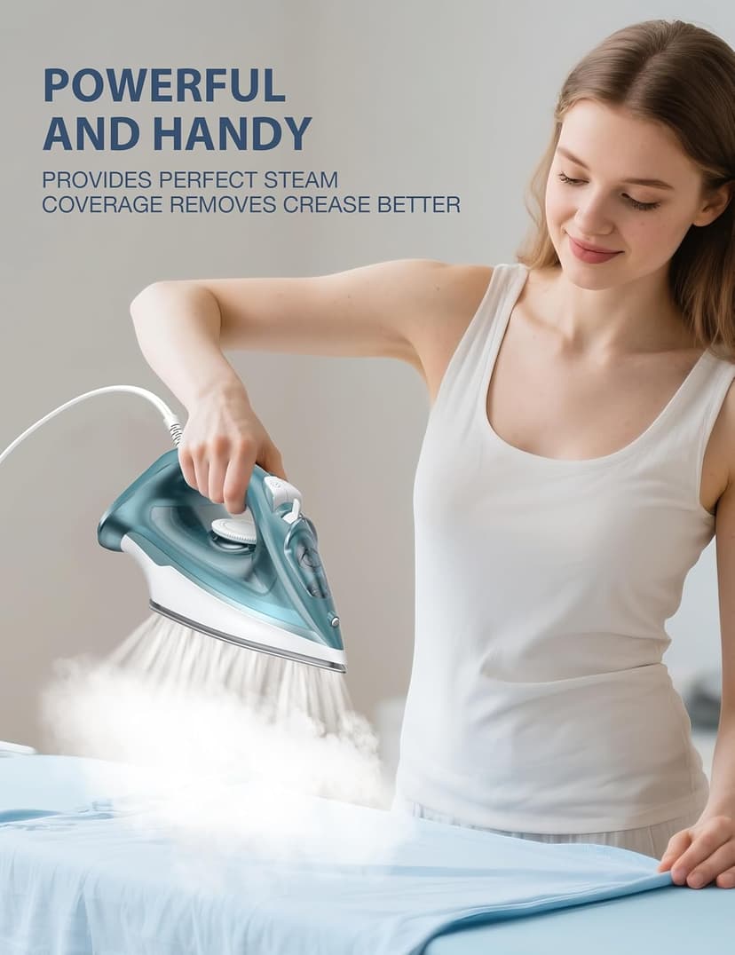 Sundu 1500W Clothes Iron, Steam Iron for Clothes - Ceramic Nonstick Soleplate for Fast Gliding, Self-Clean, Auto Shut-Off, 11.8oz Large Water Tank, Lightweight for Home & Travel Use, Green