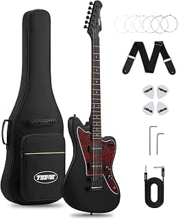 Tostar Electric Guitar: P90 Pickups, TOM Bridge & Smoked Matte Finish, 3-Way Switch, 39" Solid Body Electric Guitar for Intermediate Players, Guitarra Eléctrica Kit, Musical Birthday Gifts, Black