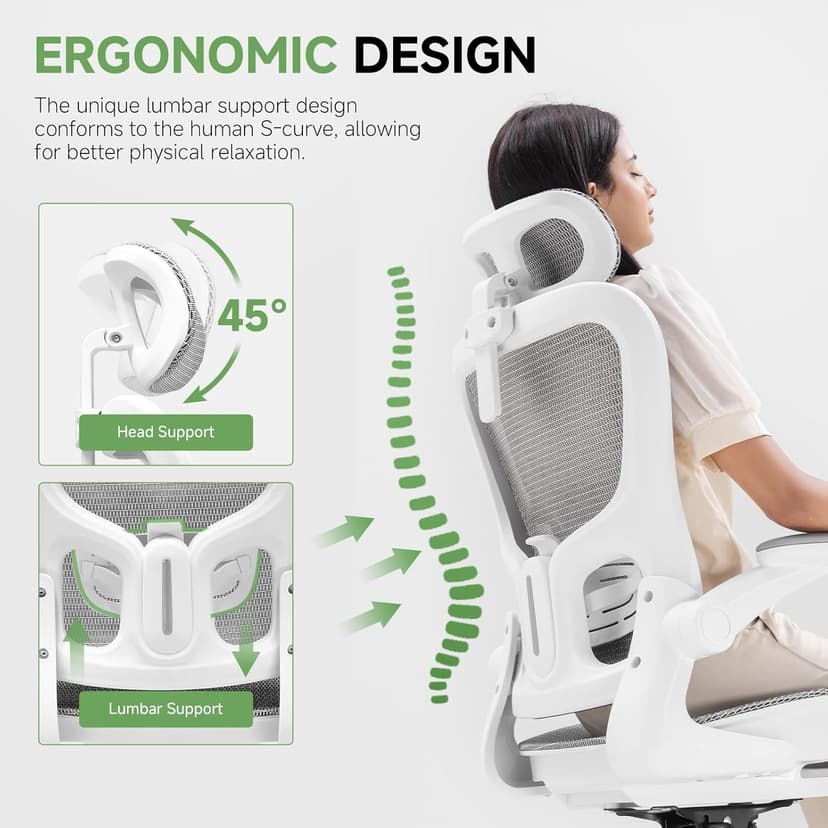 GTPLAYER Office Chair, Home Ergonomic Desk Chair with High Back Mesh, Mesh Office Computer Desk Chairs with Adjustable Lumbar Support, Rolling Work Swivel Task Chairs with 3D Armrests and Headrest