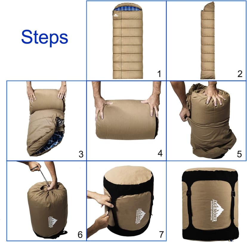 0 Degree Canvas Sleeping Bag for Adults, Cotton Flannel Sleeping Bag for Winter Camping, Fishing, Hunting or Traveling, Durable Cotton Canvas Shell and Removable Flannel Liner